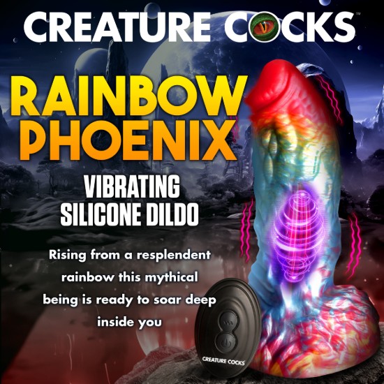 Picture of Rainbow Phoenix Vibrating Silicone Dildo with Remote