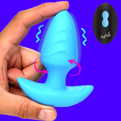 Picture of Rotating and Vibrating Silicone Butt Plug - Blue