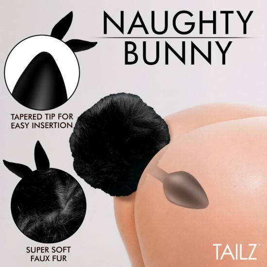 Picture of Fluffy Bunny Tail Silicone Plug - Black