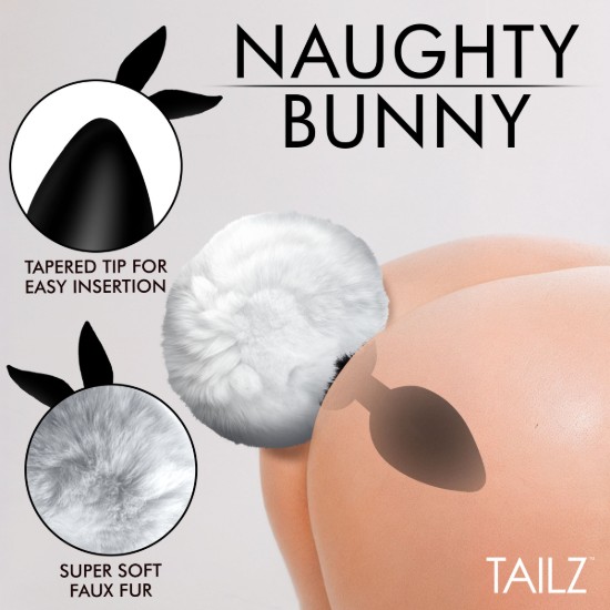 Picture of Fluffy Bunny Tail Silicone Plug - White