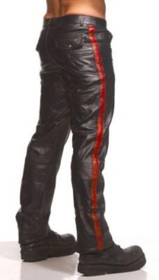 Picture of Police Leather Pants with Red Stripe