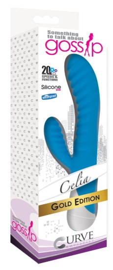 Picture of Celia 20x Ribbed Silicone Rabbit Vibe- Blue