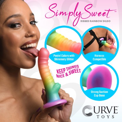Picture of Ribbed Rainbow Silicone Dildo