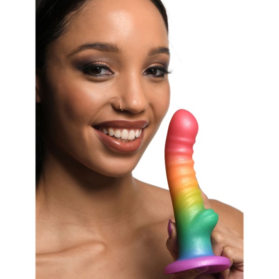 Picture of Ribbed Rainbow Silicone Dildo