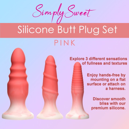 Picture of 3 Piece Silicone Butt Plug Set - Pink