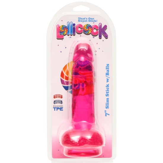 Picture of 7 Inch Slim Stick with Balls Cherry Ice Dildo