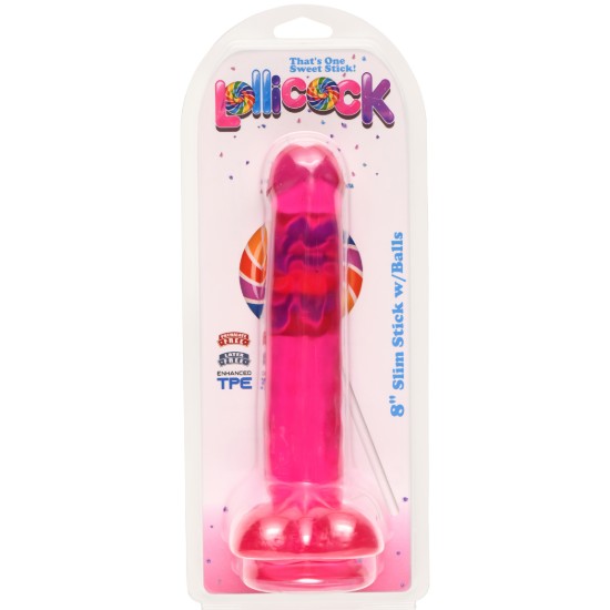 Picture of 8 Inch Slim Stick with Balls Cherry Ice Dildo
