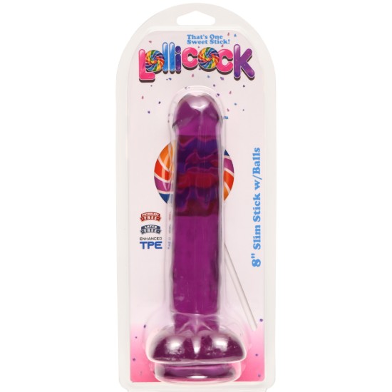 Picture of 8 Inch Slim Stick with Balls Grape Ice Dildo