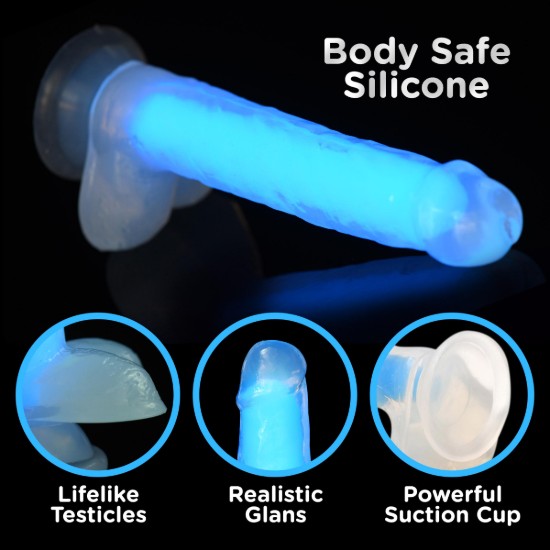 Picture of 7 Inch Glow-in-the-Dark Silicone Dildo with Balls - Blue