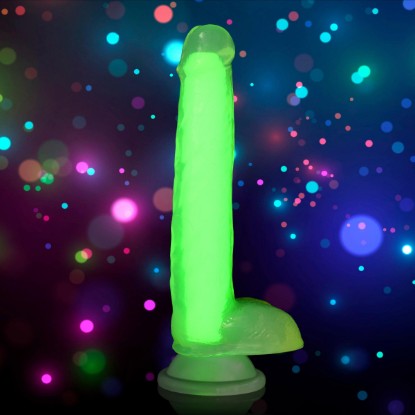 Picture of 7 Inch Glow-in-the-Dark Silicone Dildo with Balls - Green