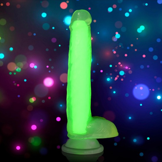 Picture of 7 Inch Glow-in-the-Dark Silicone Dildo with Balls - Green