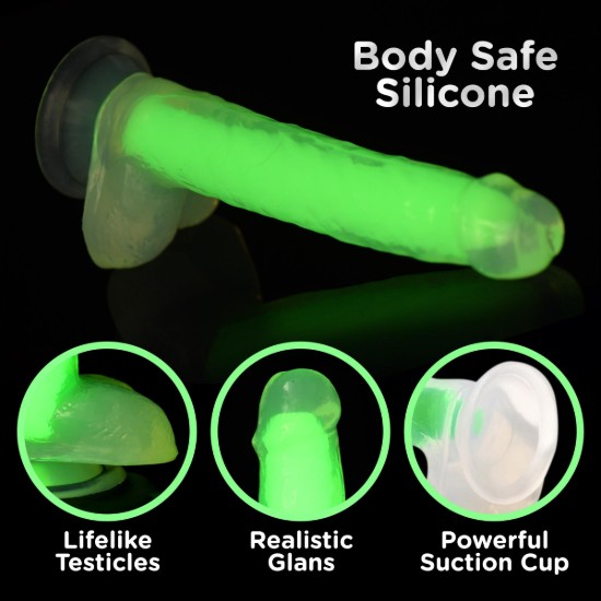 Picture of 7 Inch Glow-in-the-Dark Silicone Dildo with Balls - Green