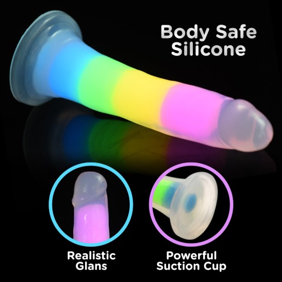 Picture of 7 Inch Glow-in-the-Dark Rainbow Silicone Dildo
