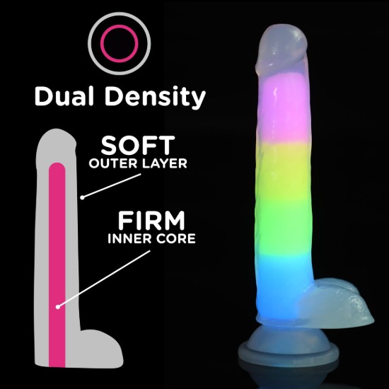 Picture of 7 Inch Glow-in-the-Dark Rainbow Silicone Dildo with Balls